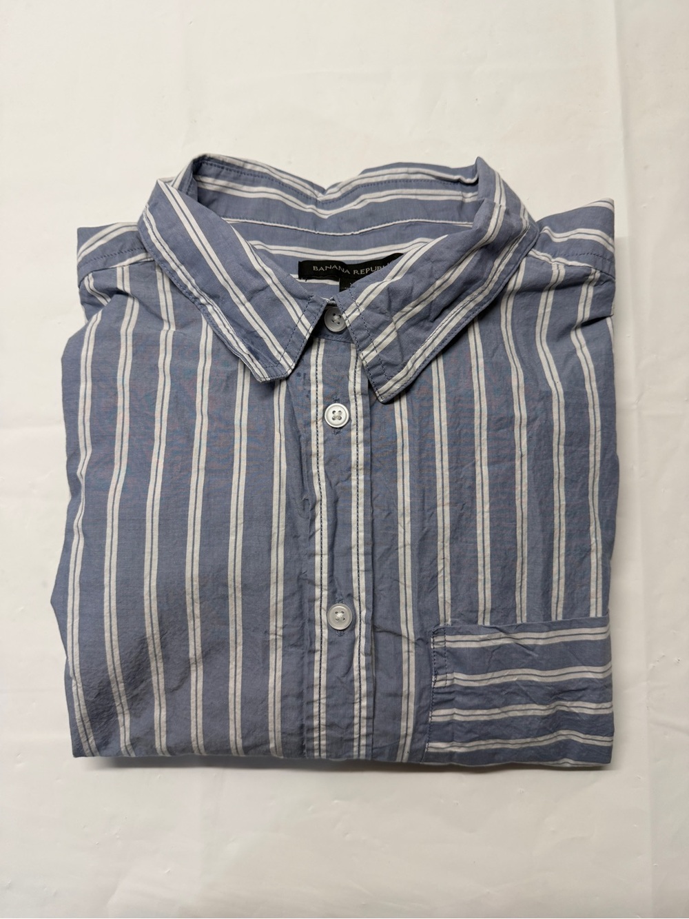 Banana Republic Blue and White Vertical Stripe Casual Button-Down Shirt